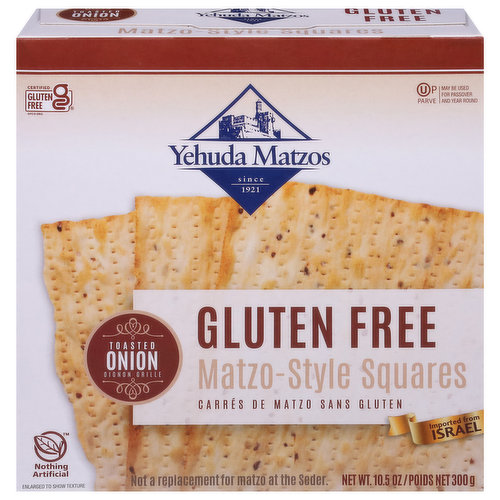 Yehuda Matzos Matzo-Style Squares, Gluten Free, Toasted Onion