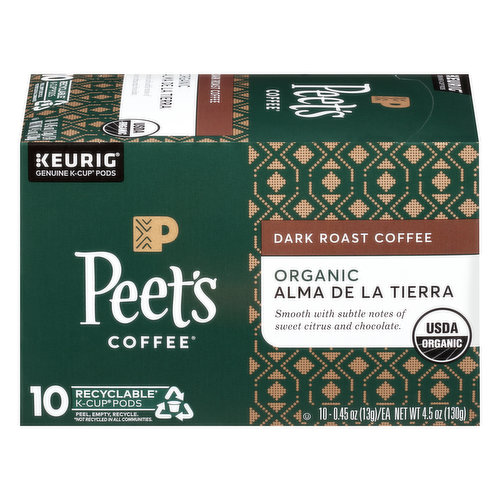 Peets Coffee Coffee, Organic, Dark Roast, Alma De La Tierra, K-Cup Pods