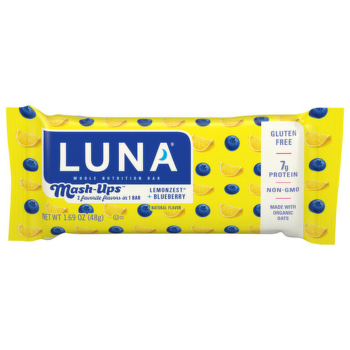 Luna Mash-Ups LUNA Mash-Ups - LemonZest + Blueberry - Gluten-Free - Non-GMO - 7-9g Protein - Made with Organic Oats - Low Glycemic - Whole Nutrition Snack Bar - 1.69 oz.