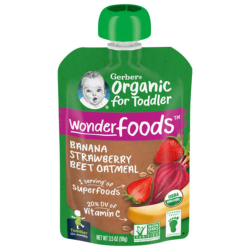 Gerber Organic for Toddler Wonder Foods, Banana Strawberry Beet Oatmeal, Toddler (12+ Months)