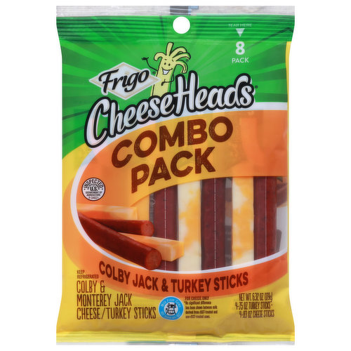 Frigo Cheese Heads Colby Jack & Turkey Sticks, Combo Pack, 8 Pack