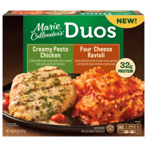 Marie Callender's Duos Duos Creamy Pesto Chicken & Four Cheese Ravioli, Frozen Meal