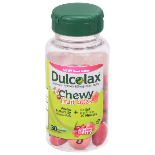 Dulcolax Fruit Bites, Chewy, 600 mg, Chewable Bites, Cherry Berry