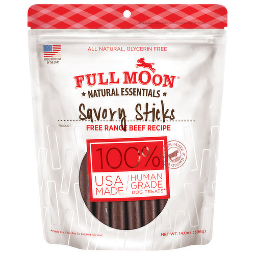 Full Moon Natural Essentials Dog Treats, Savory Sticks, Free Range Beef Recipe