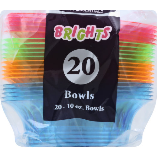 Party Essentials Bowls, Deluxe, Brights, Neon Assorted, 10 Ounces