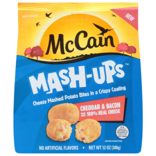 McCain Mash-Ups Mashed Potato Bites, Cheddar & Bacon, Crispy, Cheesy