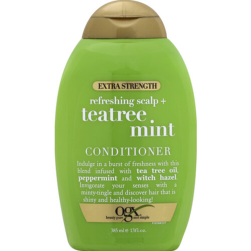 Indulge in a burst of freshness with this blend infused with tea tree oil, Peppermint and witch hazel. Invigorate your senses with a minty-tingle and discover hair that is shiny and health-looking! Why you want it - wake up your hair with this burst of minty freshness! Not tested on animals. Sulfate free - surfactants. Hair care system Questions? ogxbeauty.com. For best results use in conjunction with other OGX products. Our bottle are eco-friendy, manufactured with materials containing recycled post-consumer resin. Includes shampoo and conditioner. Reduce, reuse, recycle. Made in USA.
