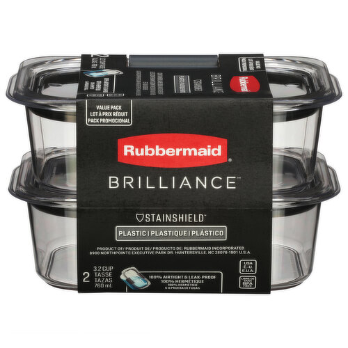 Rubbermaid Brilliance Containers, Plastic, StainShield, 3.2 Cup, Value Pack