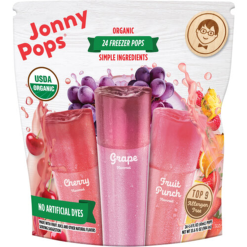 JonnyPops Organic Cherry/Grape/Fruit Punch Freezer Pops