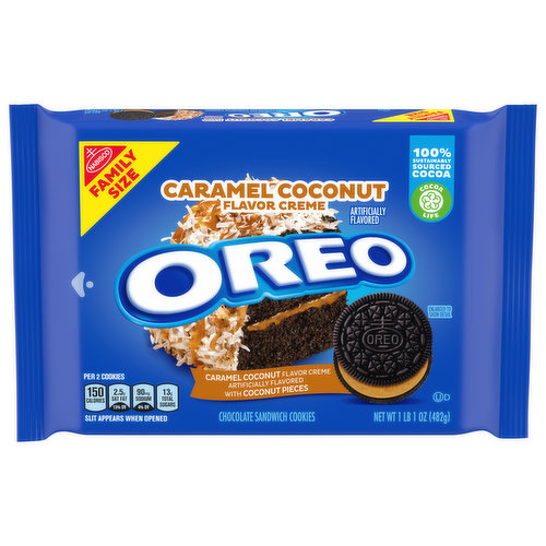 Oreo Chocolate Sandwich Cookies, Caramel Coconut Flavor Creme, Family Size