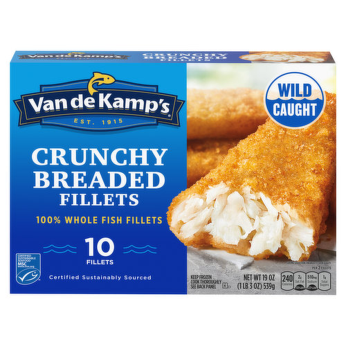 Van de Kamp's Crunchy Breaded 100% Whole Fish Fillets, Frozen
