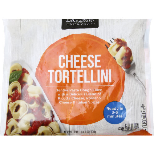 Per 1 cup: 210 calories; 0.5 g sat fat (3% DV); 440 mg sodium (19% DV); 0 g total sugars. Tender pasta dough filled with a delicious blend of ricotta cheese, romano cheese & Italian spices. Ready in 3-5 minutes. Great products: At a price you’ll love - that’s Essential Everyday. Our goal is to provide the products your family wants, at a substantial savings versus comparable brands. We’re so confident that you’ll love Essential Everyday, we stand behind our products with a 100% satisfaction guarantee. 100% quality guaranteed: Like it or let us make it right. That’s our quality promise. 877-932-7948. essentialeveryday.com.