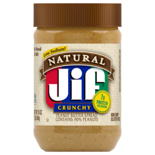 Jif Peanut Butter Spread, Low Sodium, Natural, Crunchy