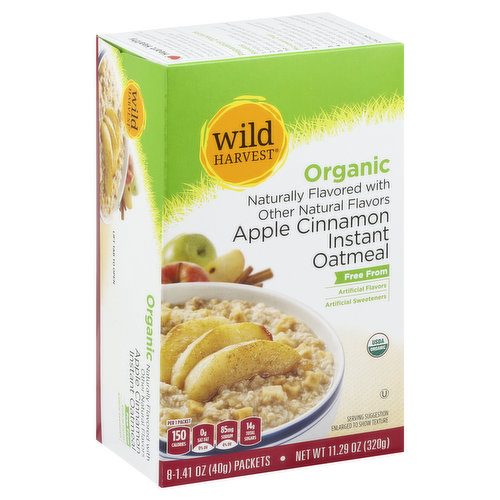 Wild Harvest Oatmeal, Instant, Organic, Apple Cinnamon