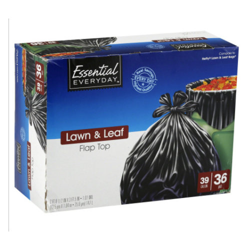 Essential Everyday Lawn & Leaf Bags, Flap Top, 39 Gallon, Clear 36