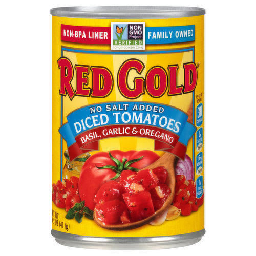 Red Gold Diced Tomatoes, No Salt Added. Basil, Garlic & Oregano