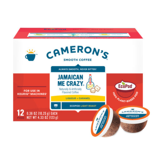 Cameron's Coffee, Smooth, Light Roast, Jamaican Me Crazy, Ecopod