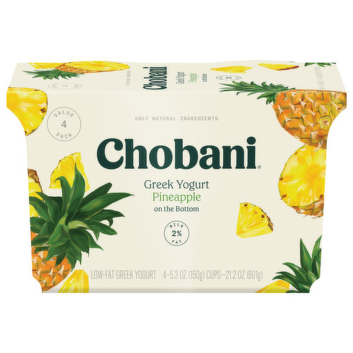 Chobani Yogurt, Low-Fat, Greek, Pineapple, 4 Value Pack
