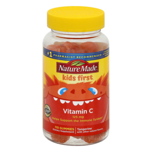 Dietary Supplement. List No. 2437. L600. USP verified dietary supplement. USP has tested and verified ingredients, potency and manufacturing process. USP sets official standards for dietary supplements. www.uspverified.org. Tangerine with other natural flavors. No artificial flavors - Natural fruit flavors. Gluten free. No. 1 pharmacist recommended vitamin & supplement brand. Helps support the immune system. No synthetic dyes - color derived from natural source. No high fructose corn syrup. No artificial sweeteners. www.NatureMade.com. (This statement has not been evaluated by the Food and Administration. This product is not intended to diagnose, treat, cure, or prevent any disease.)