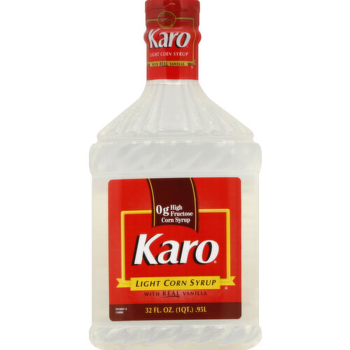 0 g high fructose corn syrup. Trusted quality since 1902. ACH guarantees quality. A Gluten free product. Karosyrup.com for recipes including candy and cereal bars. For more great Karo recipes and tips, visit our website at www.karosyrup.com. Quick Sweet Topping Tip: Mix corn syrup with crushed fruit or preserves; spoon over ice cream, cake, pancakes. Product of USA.