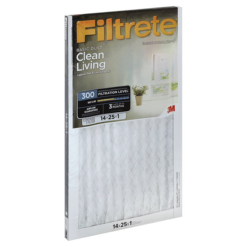 Filtrete Clean Living Air Cleaning Filter, Electrostatic, Basic Dust, 14 x 25 x 1