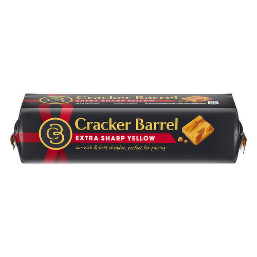 110 Calories per 1 oz. Contains 0 g lactose per serving. See nutrition information for fat and saturated fat content. Our rich & bold cheddar, perfect for pairing. crackerbarrelcheese.com. Cracker Barrel Extra Sharp Yellow Cheddar Cheese Block delivers bold, rich cheddar flavor in a versatile format good for slicing, shredding or cubing. An award-winning cheese, this extra sharp cheddar block is easy to slice and serve when you're entertaining guests. It's made with real milk for a smooth, creamy texture with 110 calories per serving. Slice a block to serve with sesame crackers, dried cranberry, almonds and Sopresatta, or pair the tasty cheese with dark chocolate and a fine Shiraz after dinner. Each 8 ounce block of cheddar cheese comes wrapped to help maintain flavor in your refrigerator.