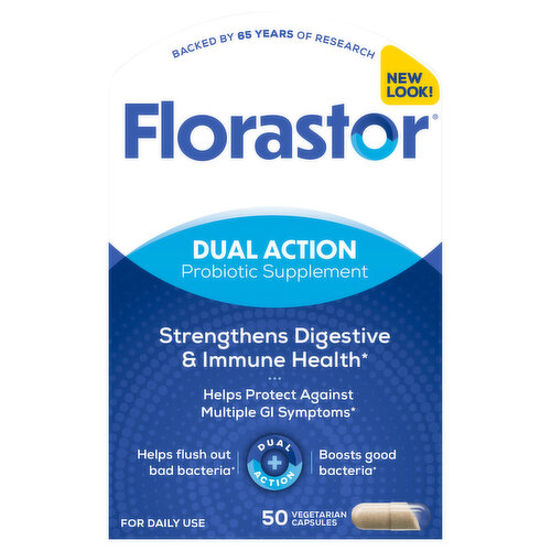 Florastor Probiotic Supplement, Dual Action, Vegetarian Capsules