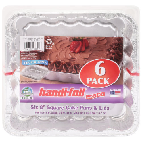 Handi-Foil Cake Pans & Lids, Square, 8 Inch, 6 Pack