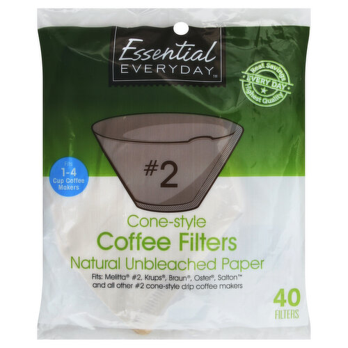 Essential Everyday Coffee Filters, Cone-Style, No. 2, Natural Unbleached Paper, 1-4 Cup