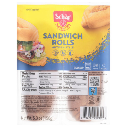 Schar Sandwich Rolls, Gluten-Free, Artisan Style