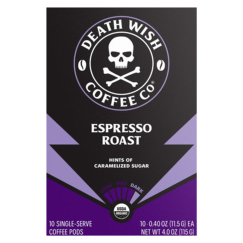 Death Wish Coffee Co Coffee, Dark, Espresso Roast, Single-Serve Pods