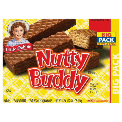 Little Debbie Nutty Buddy Wafers, with Peanut Butter, Nutty Buddy, Twin Wrapped, Big Pack