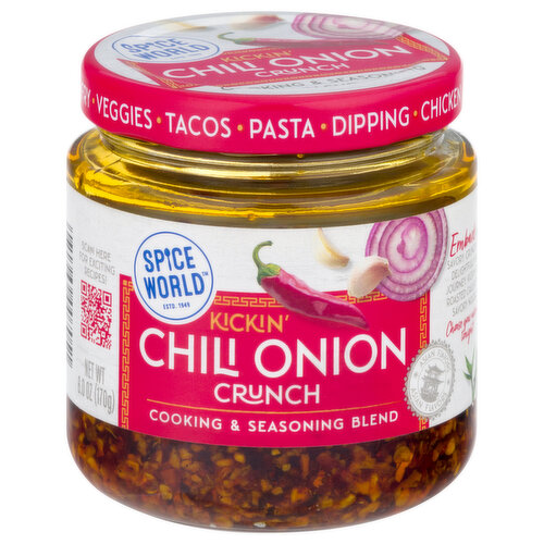 Estd 1949. Kickin. Asian flavor. Embark on a savory, crunchy and delightfully bold journey. Kick'n tacos, roasted cauliflower, savory noodles? Choose your adventure tonight! Stir-Fry. Veggies. Tacos. Pasta. Dipping. Chicken. www.spiceworldinc.com. Scan for exciting recipes!