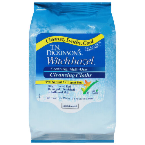 T.N. Dickinson's Witch Hazel Cleansing Cloth, Soothing, Multi-Use, Extra Large