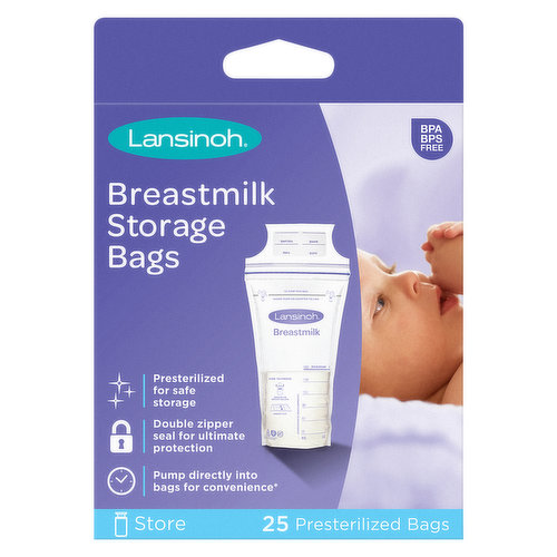 Presterilized for safe storage. Double zipper seal for ultimate protection. Pump directly into bags for convenience (Adapter sold separately. Additional instructions and list of compatible pumps on Lansinoh.com). Store. Protect, store and freeze breastmilk: Double zipper closure. Super strong for maximum protection. Write-on label for simple tracking. Pump directly into bags: Saves time - just pump and store. FSC: Mix - Packaging from responsible source. www.fsc.org.