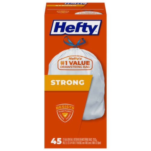 Hefty Tall Kitchen Bags, Drawstrings, Strong, 13 Gallon