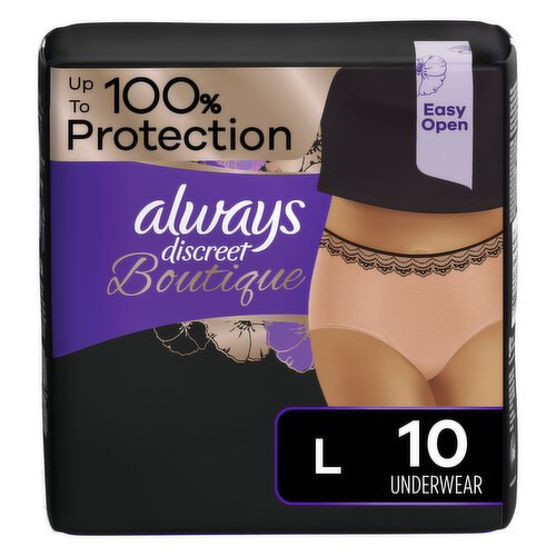 Always Discreet Discreet Boutique Incontinence Underwear, Maximum Protection, L, Rosy