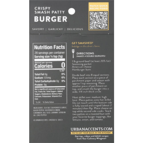 Urban Accents Crispy Smash Patty Burger Seasoning, Classic Steakhouse – To  The Nines Manitowish Waters