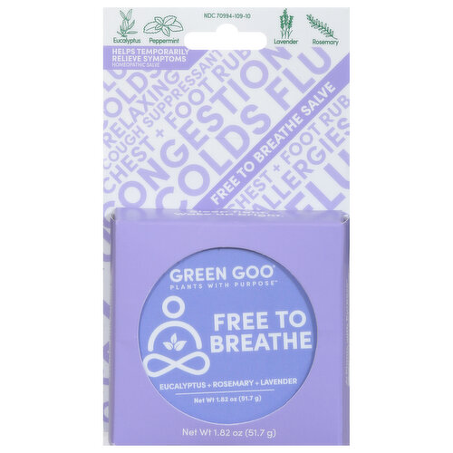 Green Goo Plants with Purpose Homeopathic Salve, Eucalyptus + Rosemary + Lavender, Free to Breathe