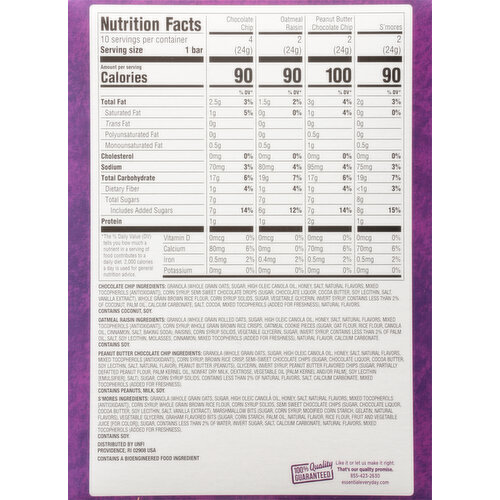 Essential Everyday Granola Bars, Chocolate Chip, Oatmeal Raisin, Peanut Butter Chocolate Chip, S'mores, Chewy, Variety Pack
