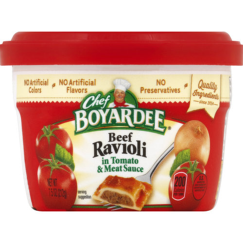 No artificial colors. No artificial flavors. No preservatives. Quality ingredients since 1924. US inspected and passed by Department of Agriculture. 200 calories per 1 bowl. Questions, visit us at www.chefboyardee.com or call 1-800-544-5680.