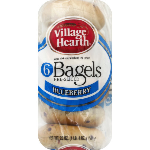 Village Hearth Bagels, Pre Sliced, Blueberry