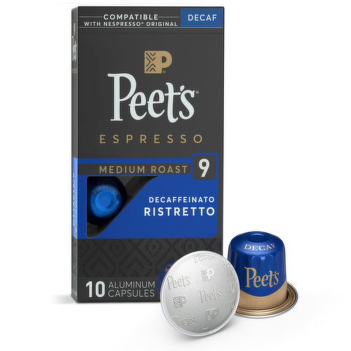 Peet's Coffee Espresso Espresso Capsules, Decaf Ristretto Dark Roast,