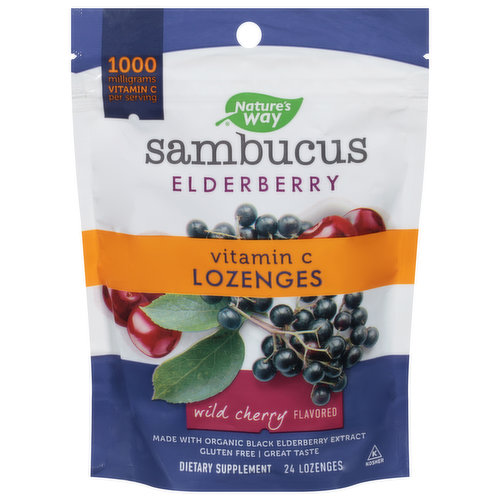 Nature's Way Sambucus Vitamin C, 1000 mg, Elderberry, Wild Cherry Flavored, Lozenges