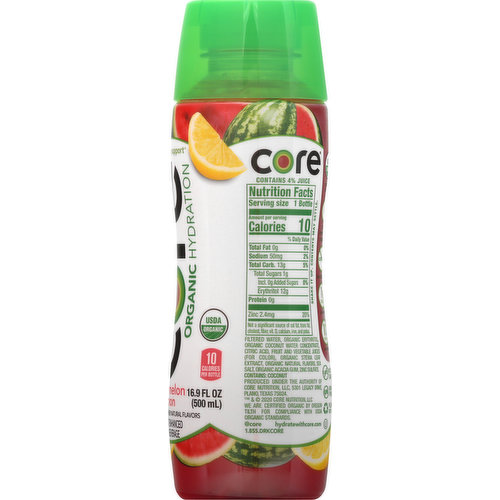 Core Water Beverage, Organic, Watermelon Lemon 16.9 Oz