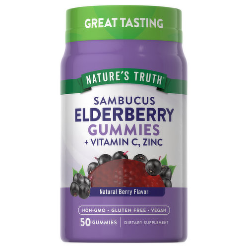 Nature's Truth Sambucus Black Elderberry, Vegan Gummies, Natural Berry Flavor