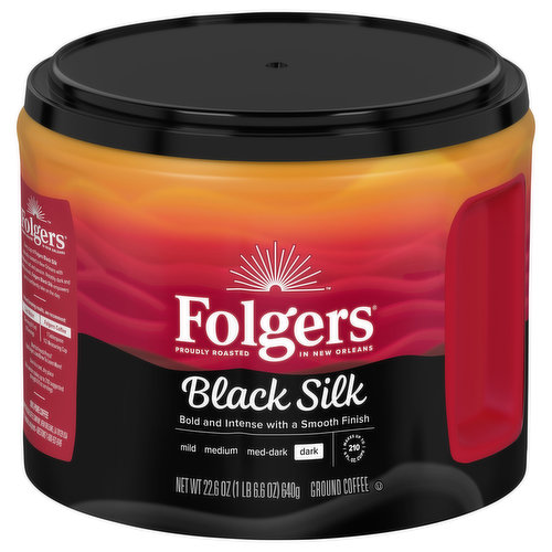 Slip into satisfaction with a delicious Folgers dark roast coffee that tastes and feels as luxurious as it sounds. Folgers Black Silk coffee was carefully crafted by our experienced roast masters. Every sip delivers a distinctive blend of bold and smooth flavors that’s sure to please. This 100% pure ground coffee works with just about any coffee maker you may have. We especially recommend it for cold brewing, or for brewing in a French press. But no matter how you make it, you really can’t go wrong. Stock up on Folgers Black Silk now to make every morning feel a little smoother.