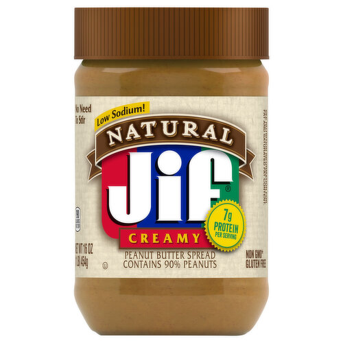 Jif Peanut Butter Spread, Low Sodium, Creamy, Natural