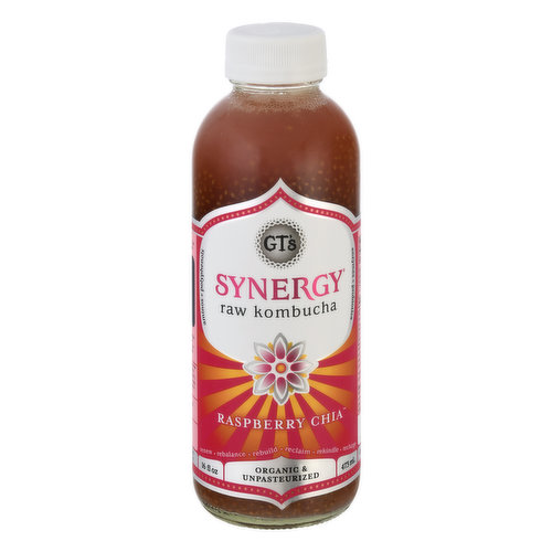 GT's Synergy Kombucha, Raw, Raspberry Chia