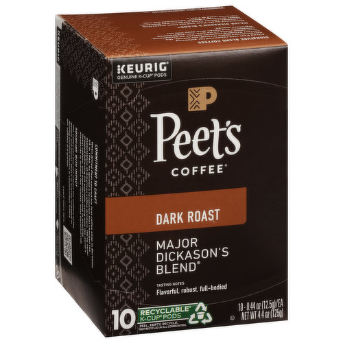 Peets Coffee Coffee, Dark Roast, Major Dickason's Blend, K-Cup Pods - 22 pack, 0.44 oz cups